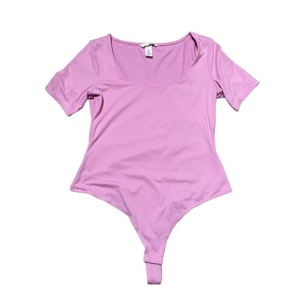 H&M Women's Pink Scoop Neck Short Sleeve Bodysuit (Size: Medium)